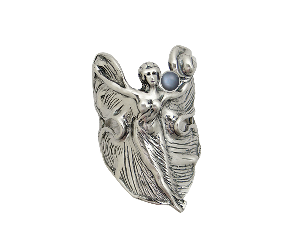 Sterling Silver Dancing Woman Maiden Ring With Grey Moonstone Size 10